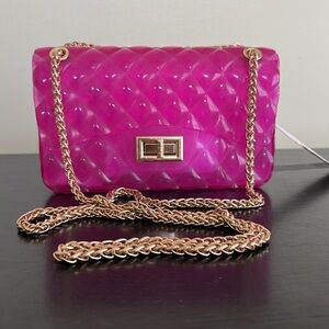 Le Miel Gel Hot Pink Tote Gold Chain Purse/Shoulder Bag